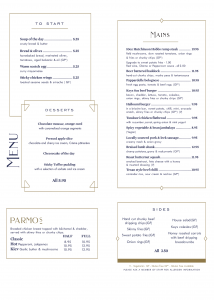 Pre-show food menu from The Keys, Yarm.